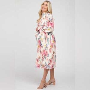 Pinkblush floral chiffon pleated midi dress nwot